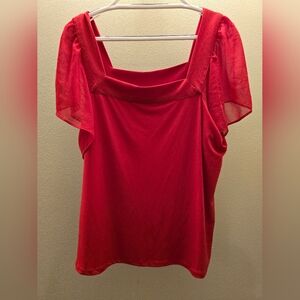 Elegant Red Calvim Klein Boatneck Women's Top